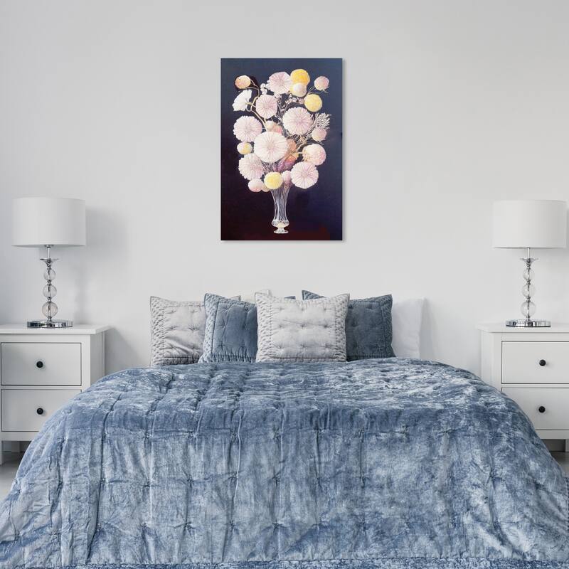 Wynwood Studio Canvas Floral and Botanical With Gusto Flowers Blue and Dark Blue Traditional Wall Art Canvas Print - Blue, Pink - 36 x 24