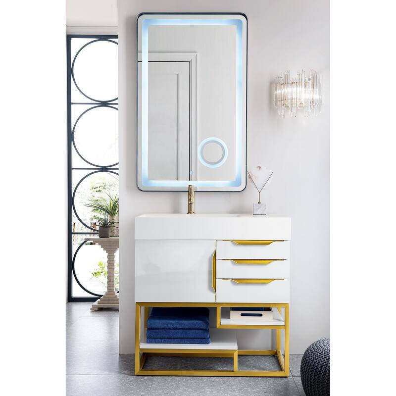 James Martin Vanities Columbia 36" Single Vanity, Glossy White with Radiant Gold Hardware