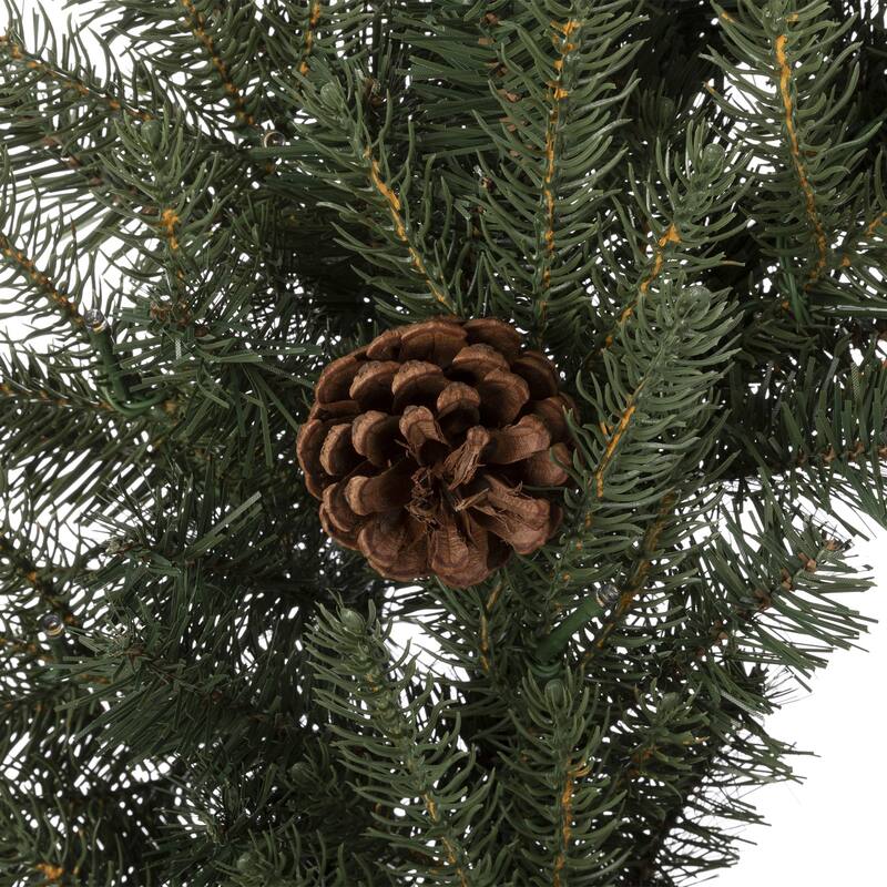 Glitzhome Pre-Lit Greenery Pine Cone Christmas Wreath with Warm White LED Light