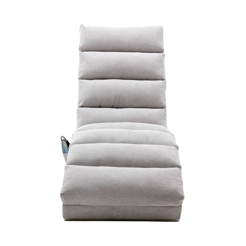 Light Grey Modern 21.65" High Back Upholstered Chaise Lounge Chair with Remote Control and Ergonomic Electric Massage