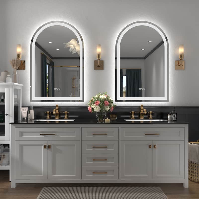 Full Size Arch Front & Back LED Lighted Anti-fog Tempered Glass Wall Bathroom Vanity Mirror, ETL Certified, 3-Year Warranty