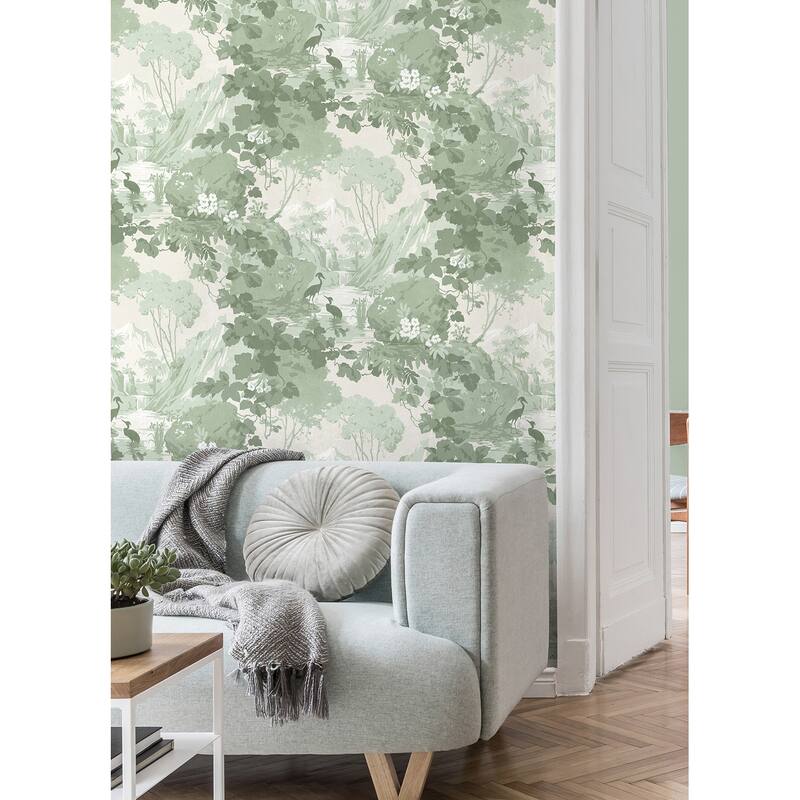 Brewster Eden Sage Crane Lagoon Wallpaper