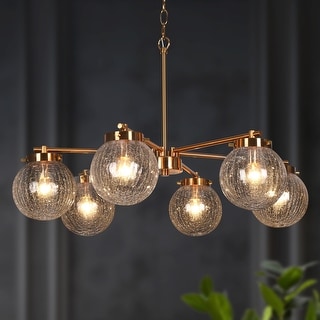 Bola Modern Gold 6-Light Globe Glass Wheel Chandelier for Dining Living Room - D 28" x H 18"
