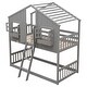 preview thumbnail 9 of 8, Grey Twin over Twin Wood House Bunk Bed with Roof and Ladder