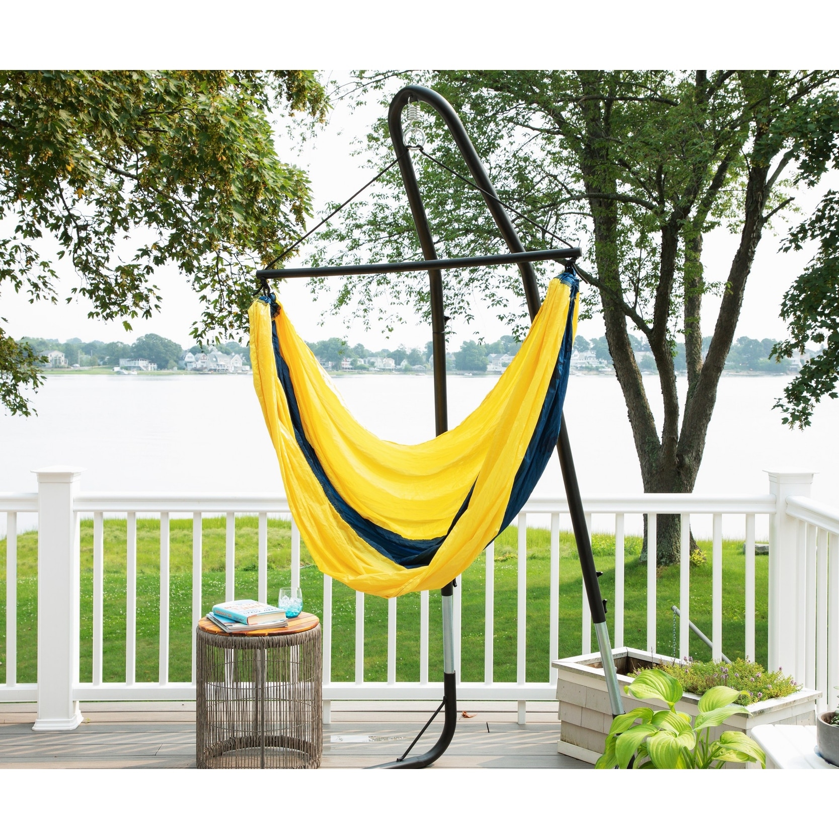 Ceara Patio Hammock Swing Chair With Carrying Pouch Portable Outdoor Hammock Tree Swing Seat For Travel Camping 55 x 39 inch Creame Blue