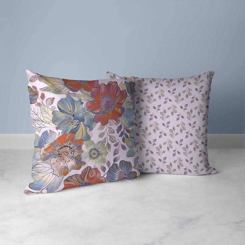 Painted Petalscape Faux Suede Reversible Throw Pillow Blue and Violet