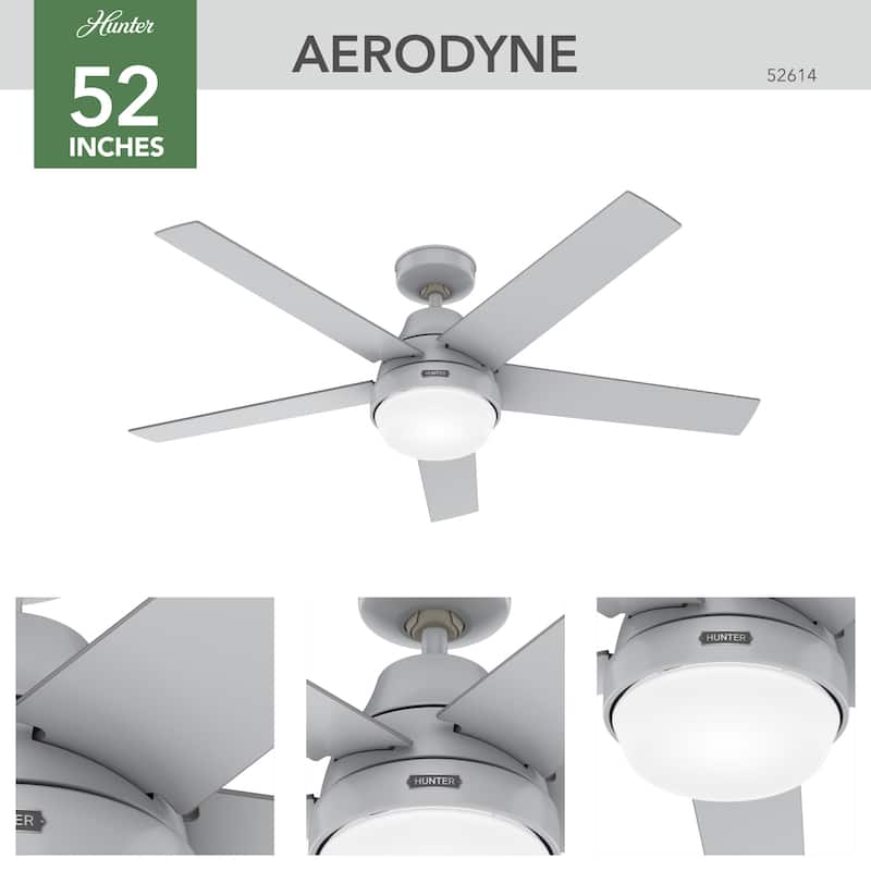 Hunter 52" WiFi Aerodyne Ceiling Fan w/ LED Light, Handheld Remote - Modern, Contemporary, Transitional - SMART FAN!