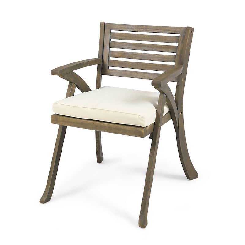 Outdoor Acacia Wood Dining Chair, Acacia Wood Arm Chairs with Water-Resistant Cushions for Patio, Garden, Backyard