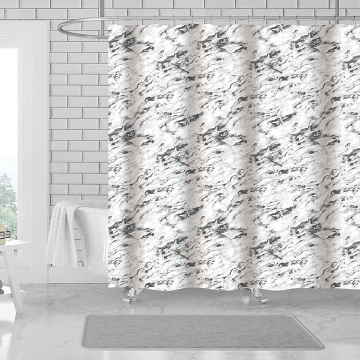 Deanna 13 Piece Marble Printed Canvas Shower Curtain with Hooks, White-Light Gray, 70x72 Inches - White-Light Gray