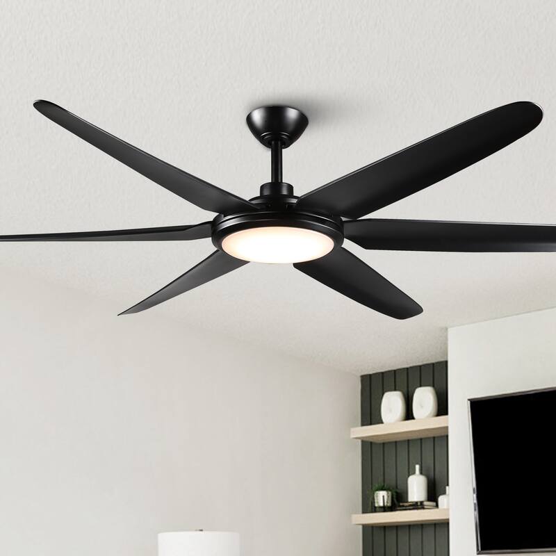 65" Farmhouse Black DC Motor Ceiling Fun With Light and Remote Control