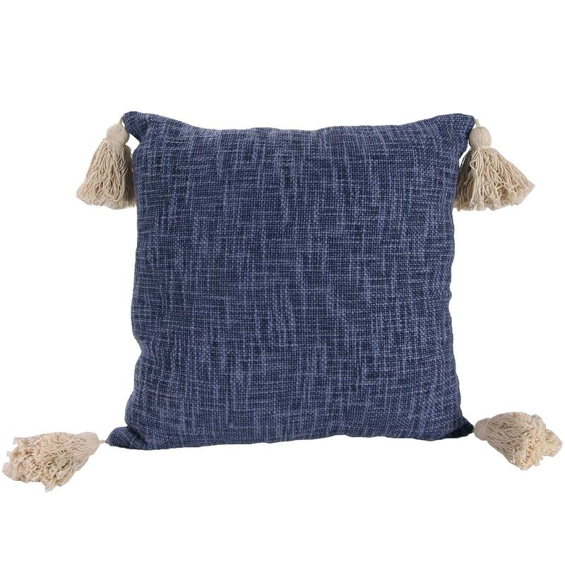18" x 18" Hatched Solid Reversible Throw Pillow with Tassel Accent - Accent - 18'' L x 18'' W x 4'' H - Polyester - Navy