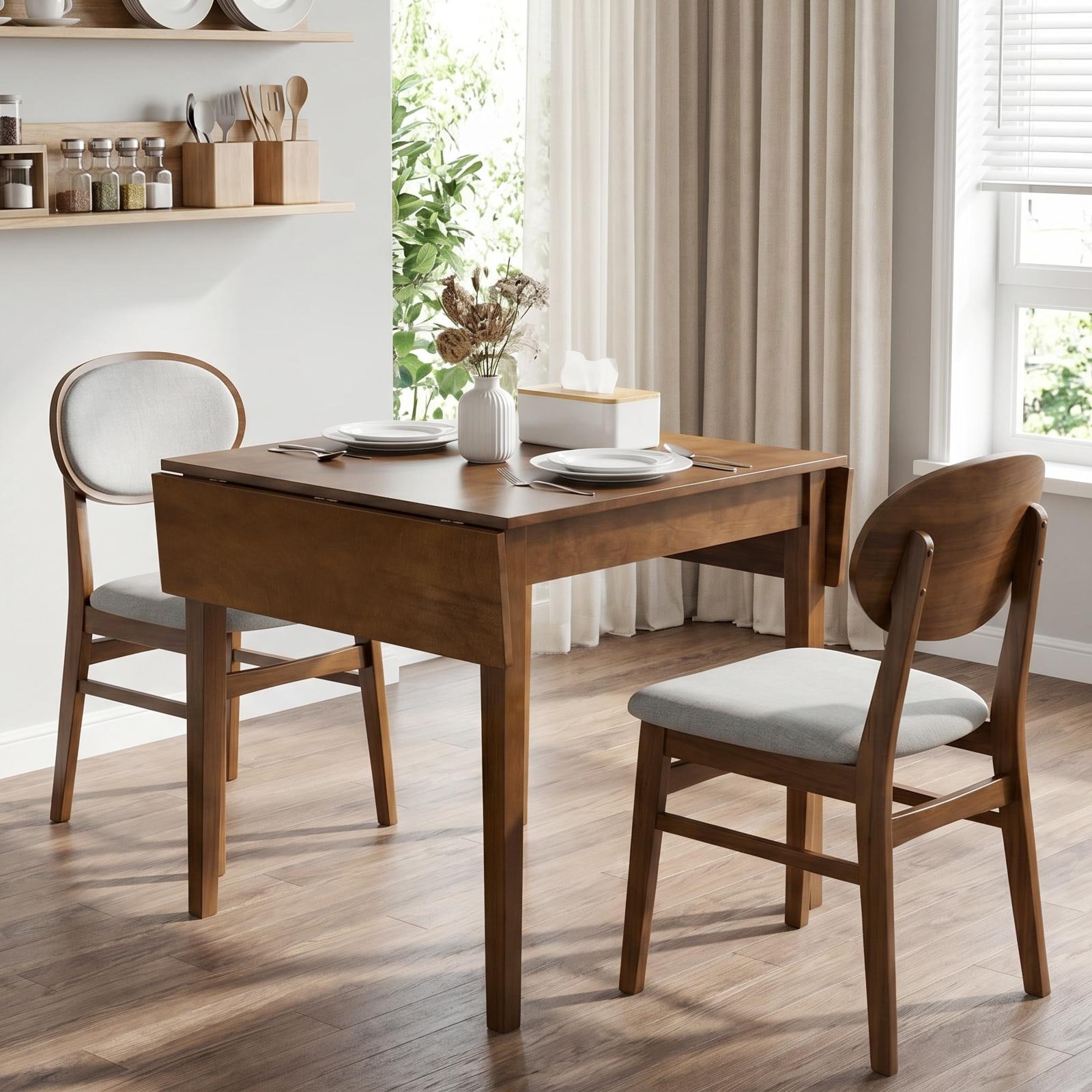 31"- 47" Extendable Dining Table for 4, Folding Kitchen Table with Solid Wood Legs, Rectangular Drop Leaf Table, Only Table