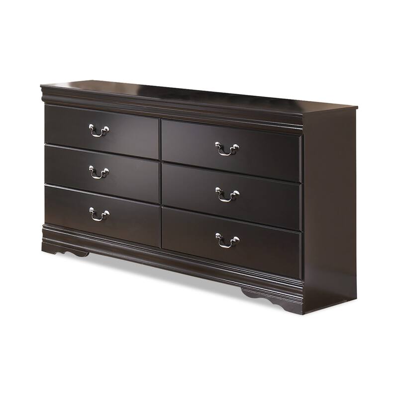 Yara Wide Dresser, Classic Black Finish, 6 Drawers, Pewter Handles