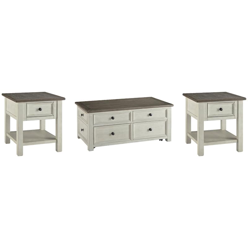 Signature Design by Ashley Bolanburg Brown/White Coffee Table with 2 End Tables - 46" W x 26" D x 19" H