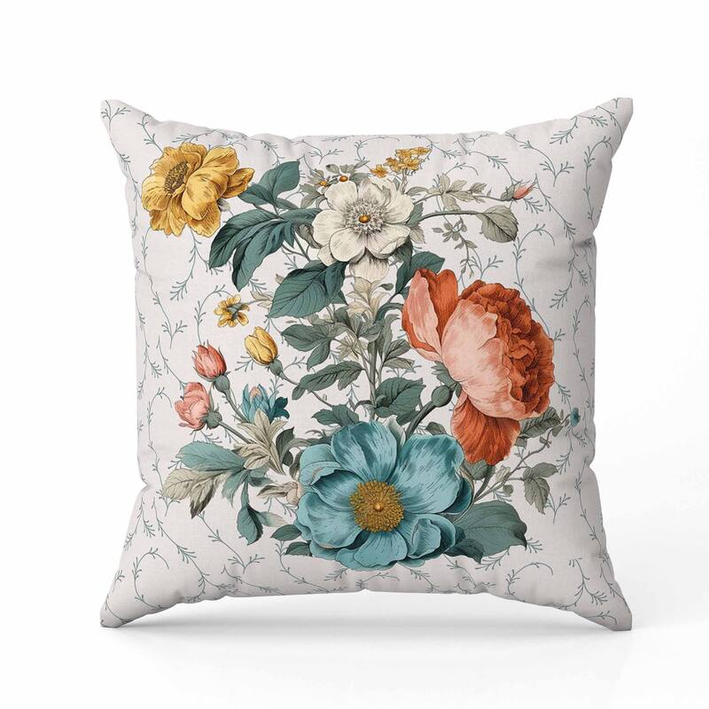 Flower and Knop Faux Suede Reversible Throw Pillow Teal and Orange