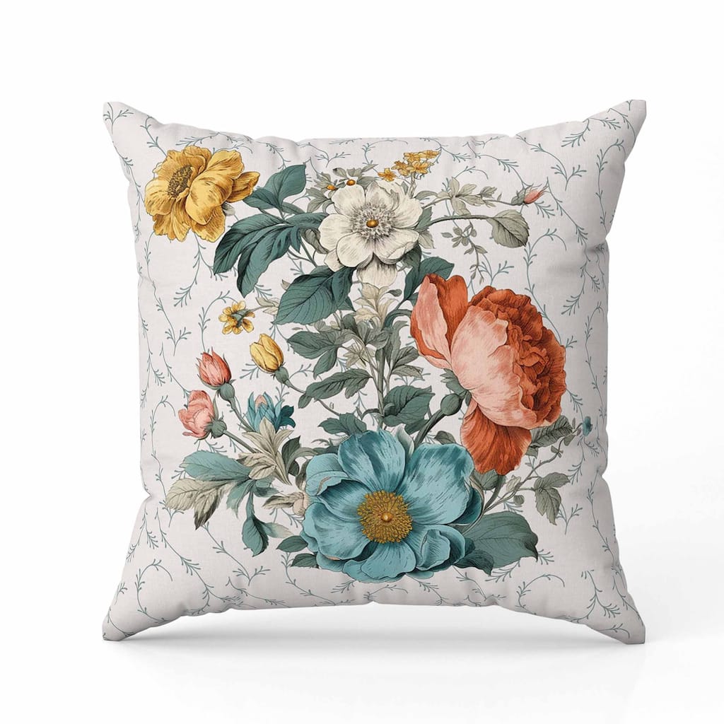 Flower and Knop Indoor/Outdoor Reversible Throw Pillow Teal and Orange