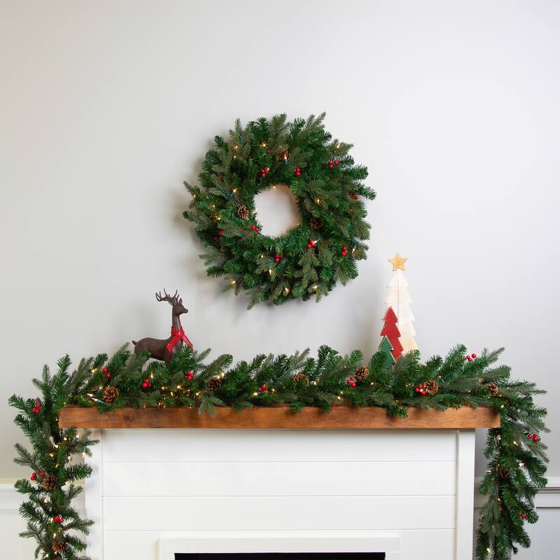 Real Touch™ Pre-Lit Mixed Noble Spruce Garland - 9' x 14" - Clear Lights