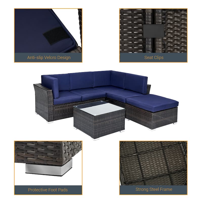 LIVOOSUN 4Pcs Rattan Wicker Conversation Patio Furniture Sets,w/Table