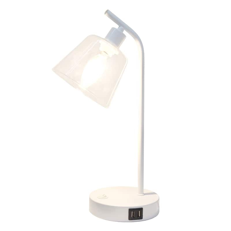 Modern Industrial Desk Lamp with Clear Glass Shade and Dual USB Charging Ports Multiple Colors - 8" (L) x 5.5" (W) x 15.75" (H)