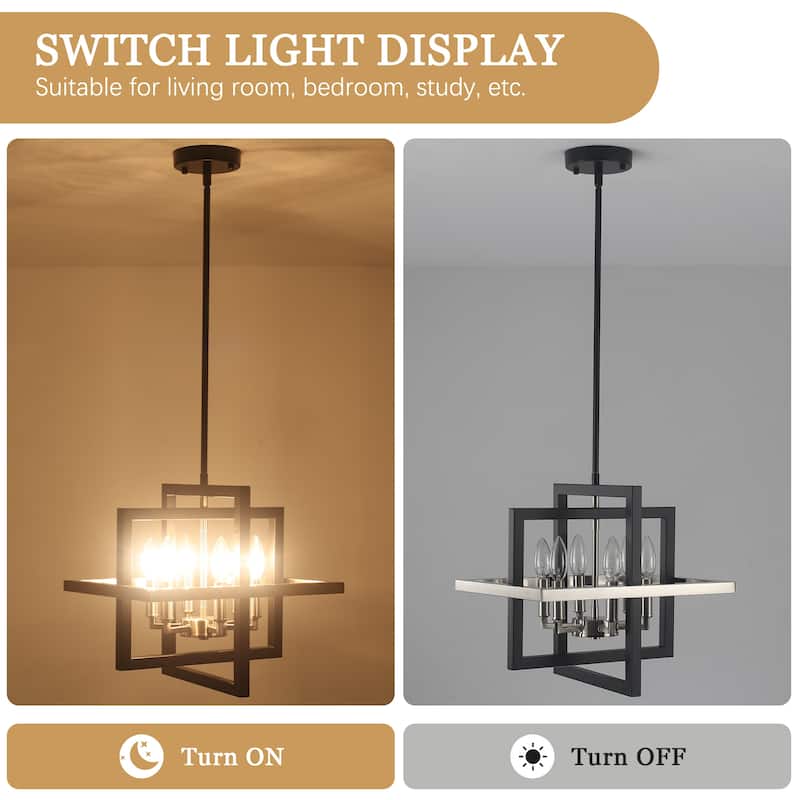 6 - Light Farmhouse Metal Cage Chandelier Rectangle Hanging Light