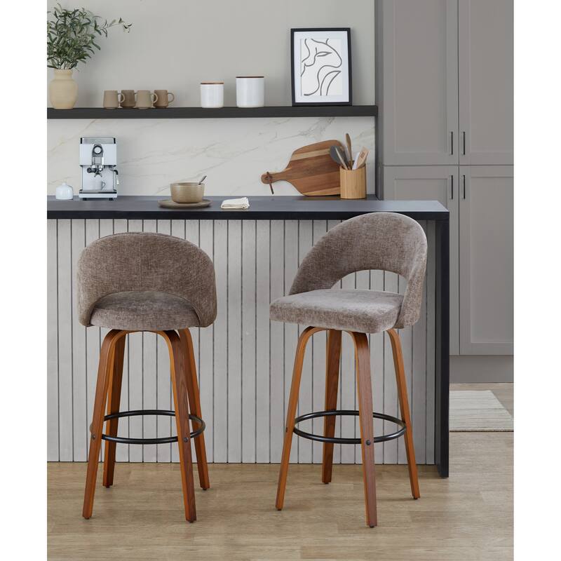 Carson Carrington Vika Upholstered 30" Bar Stool with Bent Wood Legs & Round Footrest (Set of 2)