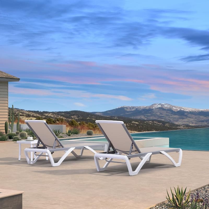 PURPLE LEAF Patio Chair Set Plastic Outdoor Chaise Lounge Chairs with Table for Outside Lawn Poolside,Grey - 76" x 27.4"x12.2"