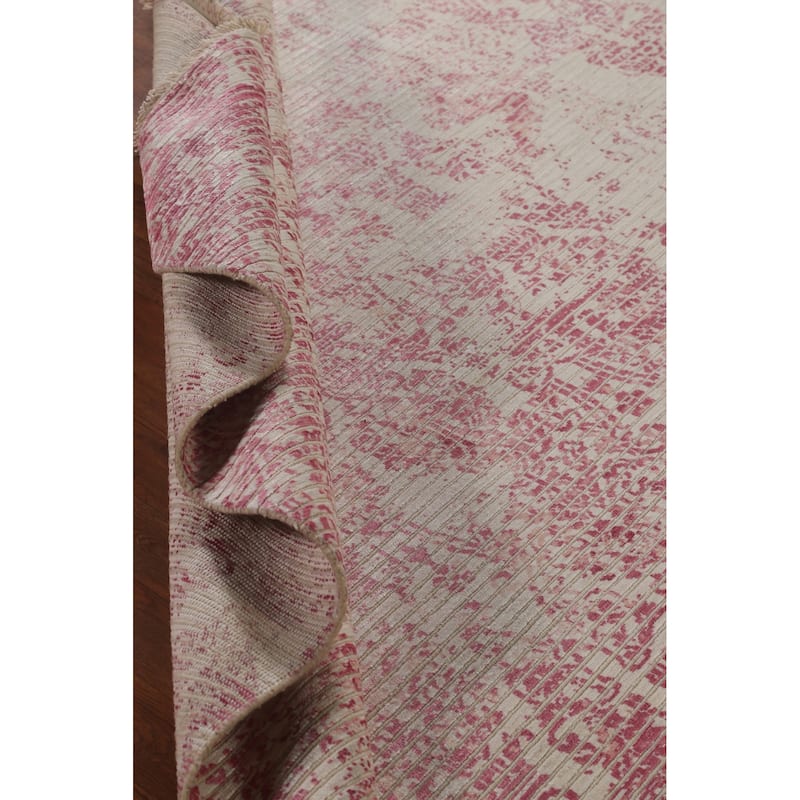 Striped Pink Abstract Modern Area Rug Hand-Knotted Wool Carpet - 6'5"x 9'8"