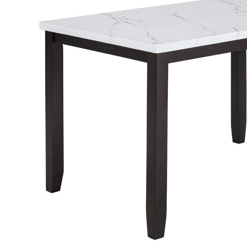 5 Piece Dining Table Set, Wooden Kitchen Dining Table Set with Faux Marble Dining Table and 4 Thicken Cushion Dining Chairs
