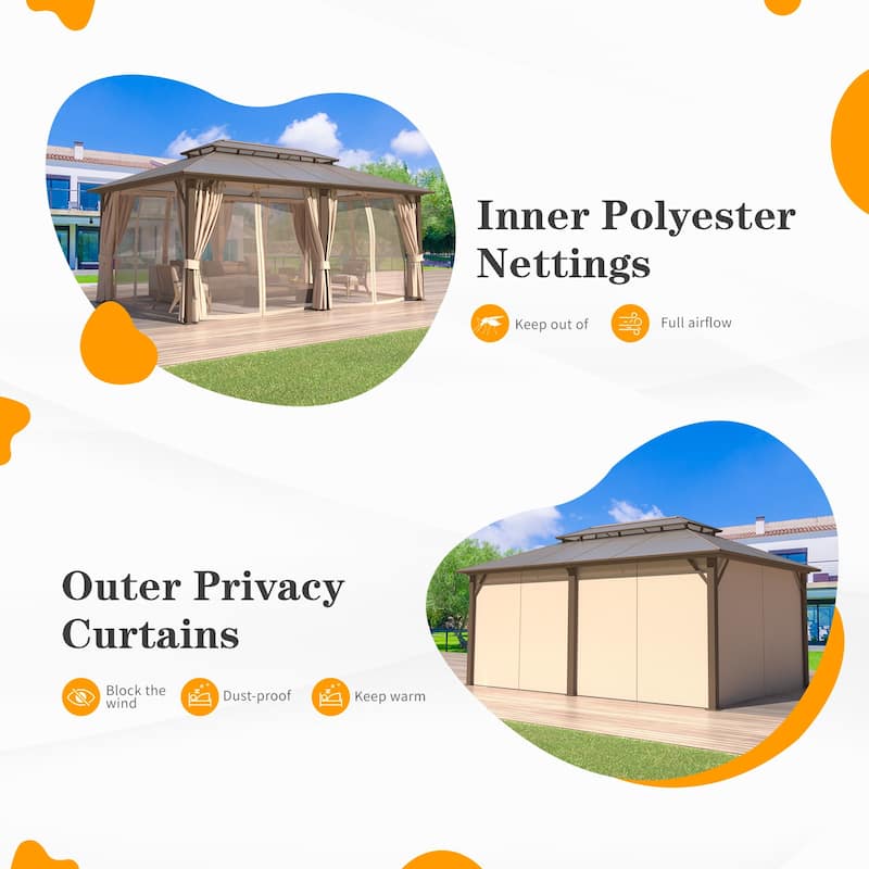 EROMMY Hardtop Gazebo,Outdoor Pergola with Double Roof & Netting & Curtains,Heavy Duty Canopy for Patio, Backyard, Pool party