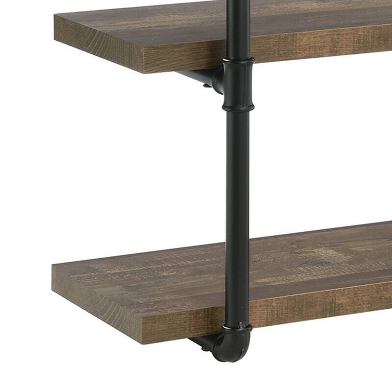 Wall Shelf with 4 Tier Shelves and Pipe Design Frame, Brown