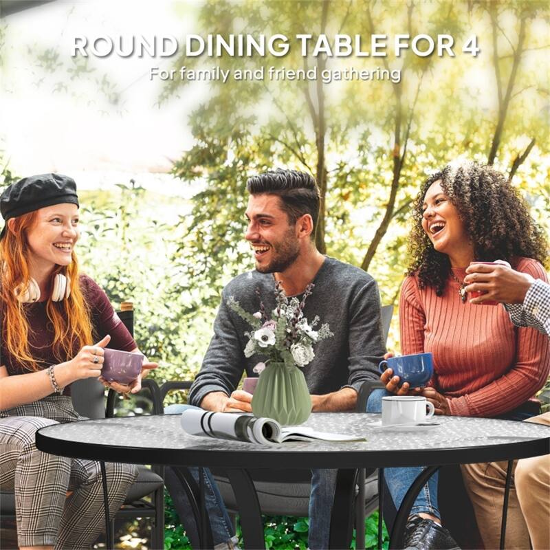 Black Metal Tempered Glass Outdoor Coffee Table with Umbrella Hole - 38" Dia. x 28" H