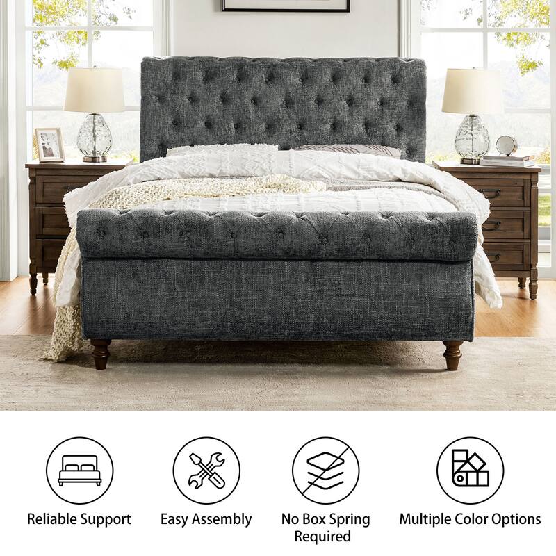 Fidelia Traditional Lighted Sleigh Platform Bed with UL Certificate by HULALA HOME