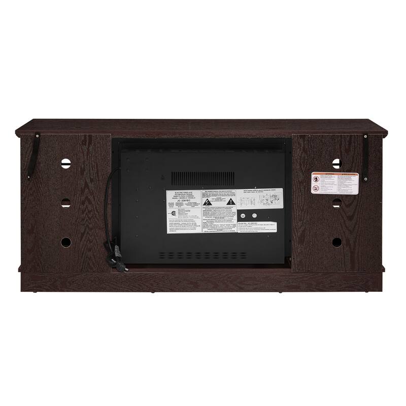 GDFStudio Eulalia Wood 2-Door Storage TV Stand with Faux Stone Mantle