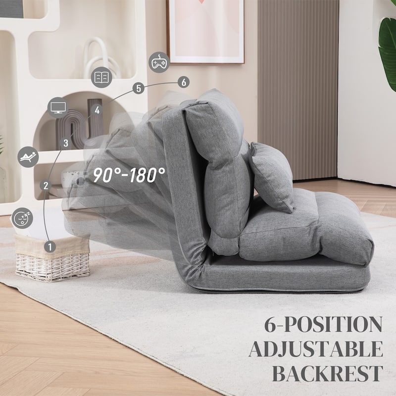 HOMCOM Folding Floor Chair, Convertible Floor Couch, Lazy Sofa Bed with 6-Position Adjustable Backrest and Pillow for Reading