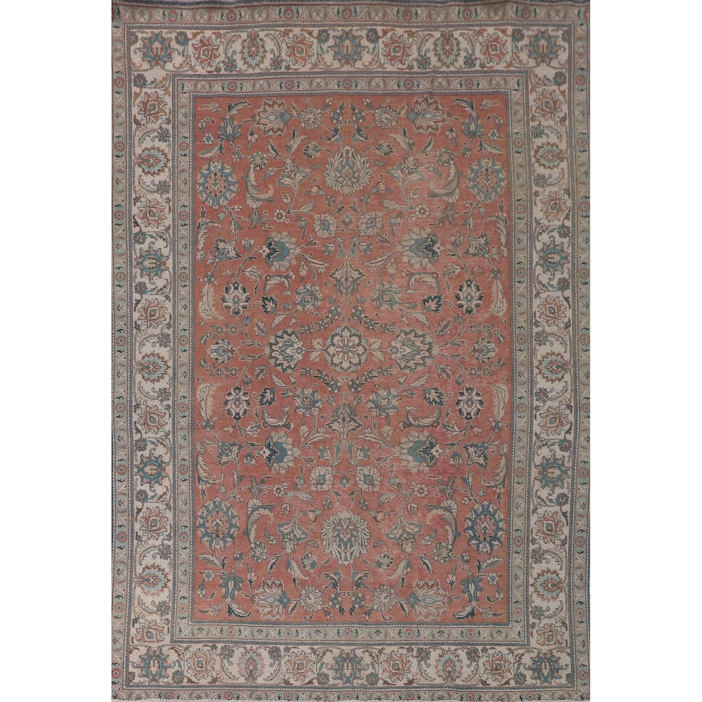 All-Over Floral Tabriz Persian Vintage Area Rug Handmade Wool Carpet - 7'8"x 10'10"
