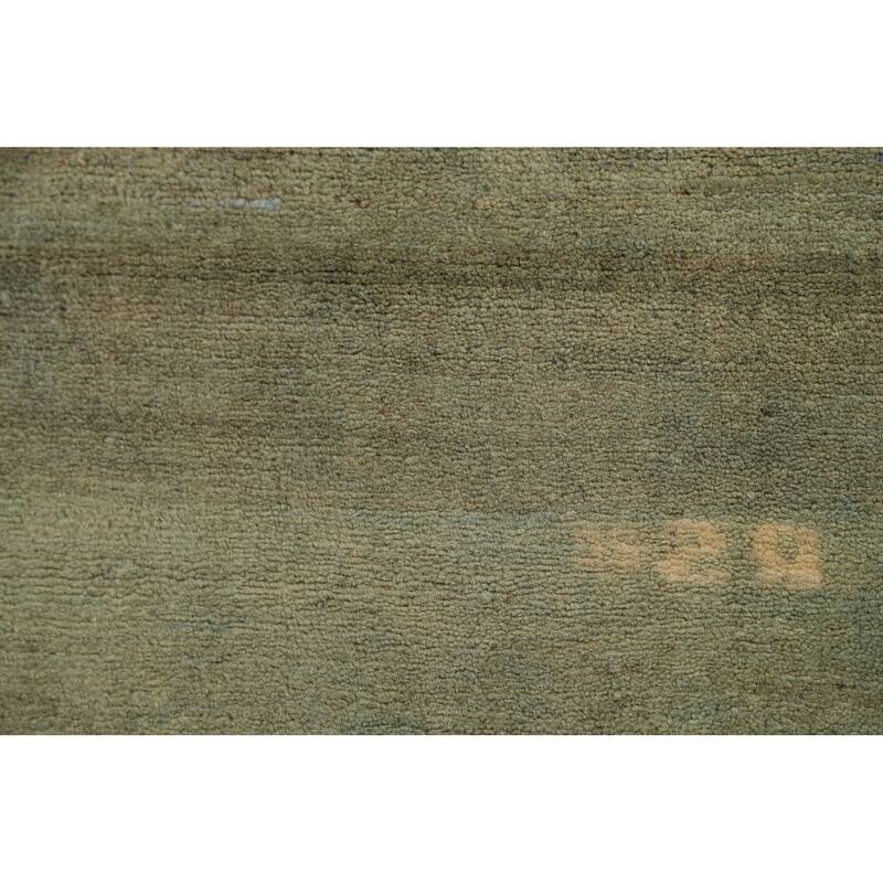 Light Green Striped Gabbeh Oriental Foyer Rug Handmade Wool Carpet - 2'8"x 4'1"