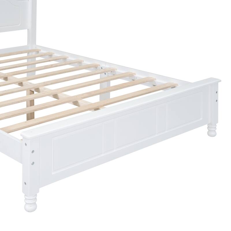 Retro Wood Platform Bed Frame with Stylish Headboard and Solid Wooden Slat Support