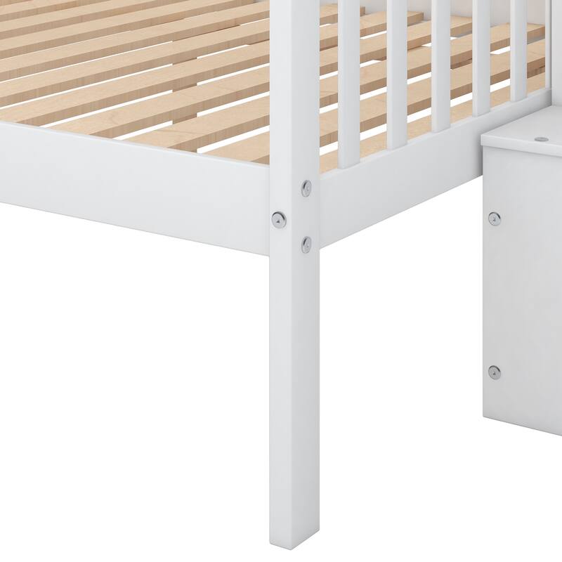 Twin Over Full Wood Bunk Bed with Storage Staircase, Convertible to Two Beds