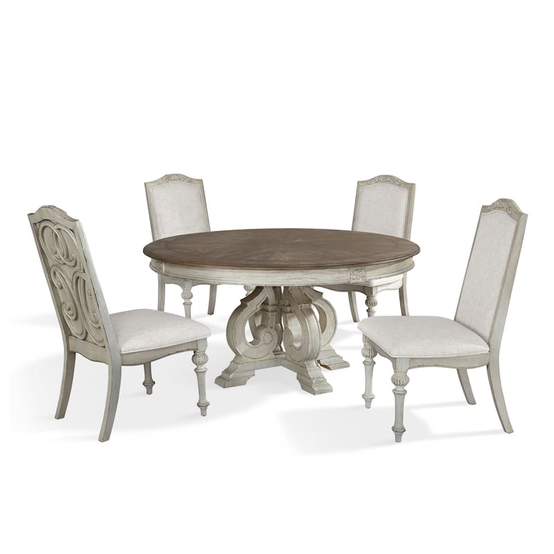 Caelum Farmhouse White Solid Wood 5-Piece Round Dining Set by The Gray Barn