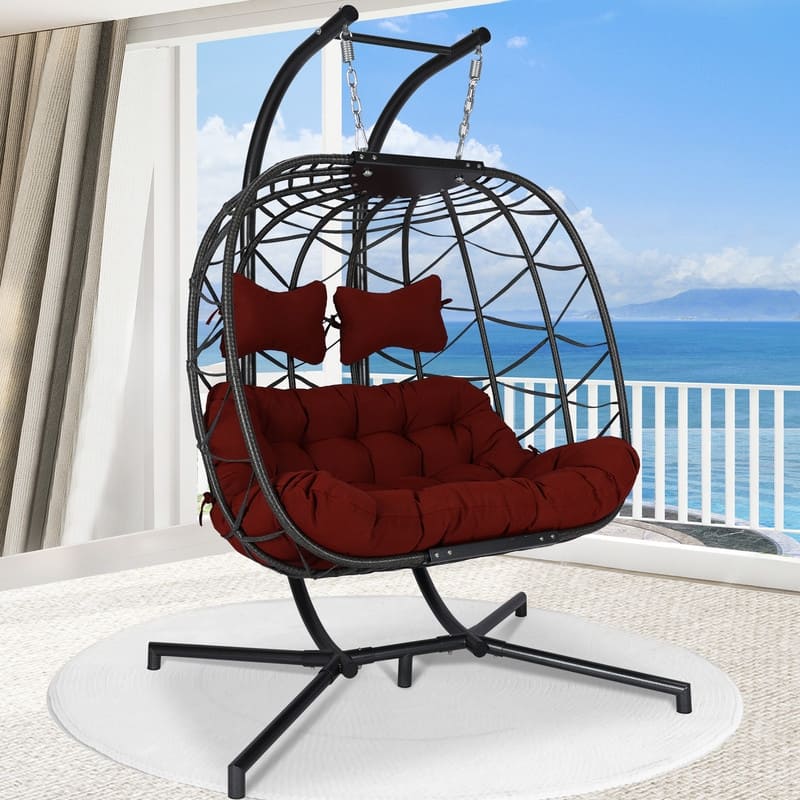 FINCATI Outdoor Double Egg Chair, 700 lbs Indoor Double Egg Chair Swing, Oversized Swing Chair, Cozy Hanging Egg Chair