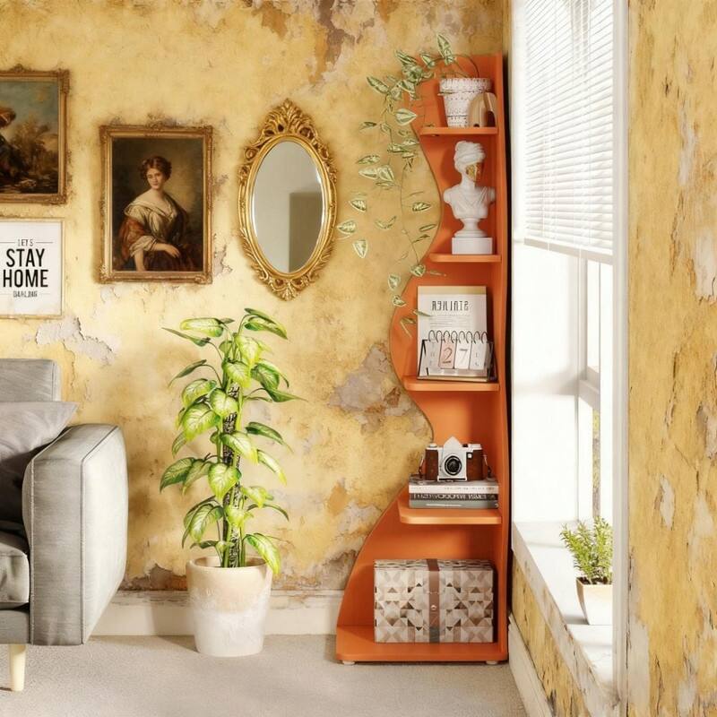 5-Tier Corner Wall Bookshelf - Storage Rack and Plant Stand