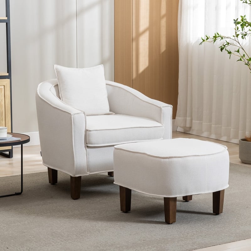 SEYNAR Mid Century Modern Barrel Chair Upholstered Club Accent Chair with Ottoman