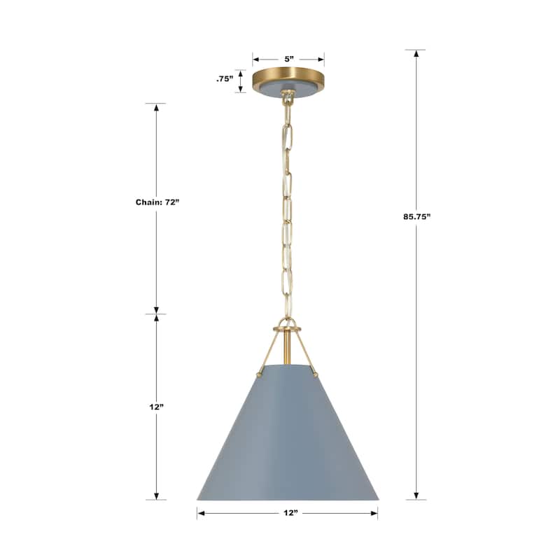 Xavier 1 Light Vibrant Gold and Blue Mini Pendant - 12"W x 12"H x 12"D