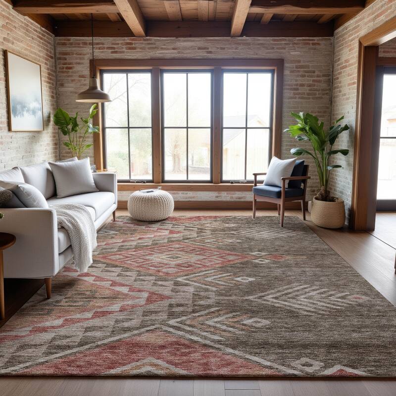 Premium Washable Super Soft Boho Tribal Mayfield Rug - Brown - 9' x 12'
