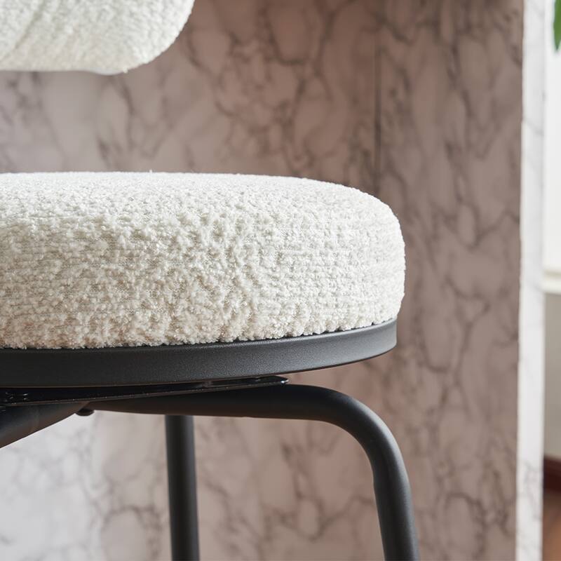 Modern Swivel Bar Stools Set Of 2, Boucle Upholsteredbar Chairs With Metal Legs Footrest, 360° Swivel Barstools