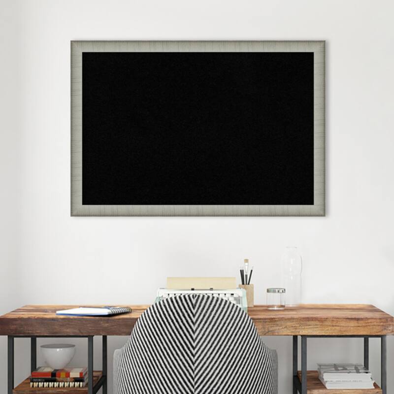 Elegant Brushed Pewter Narrow Framed Black Corkboard Bulletin Board