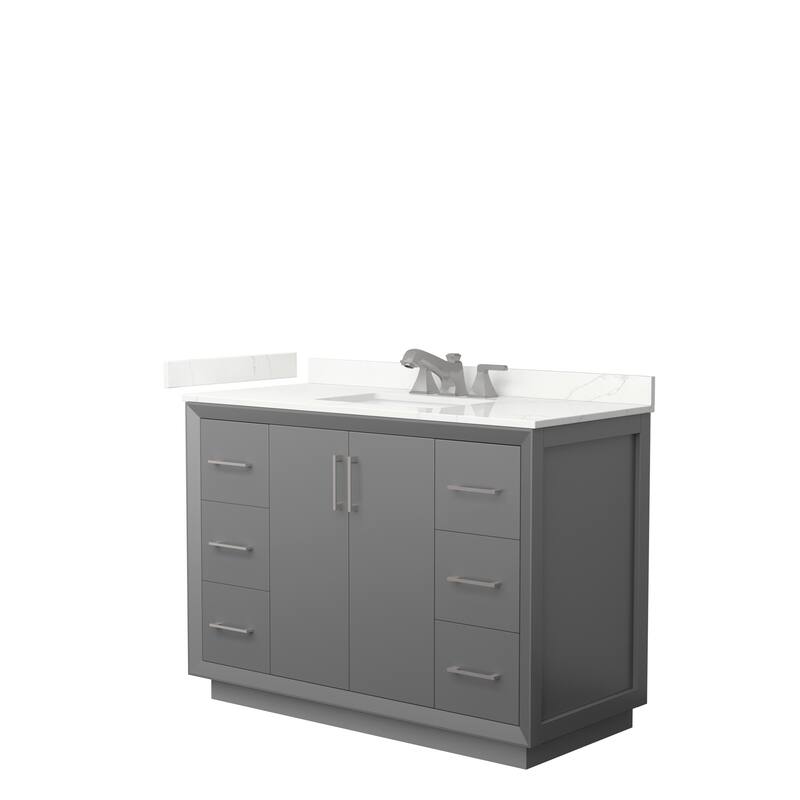 Strada 48-inch Single Vanity, Quartz Top - Dark Gray, Nickel Trim, Giotto Quartz Top