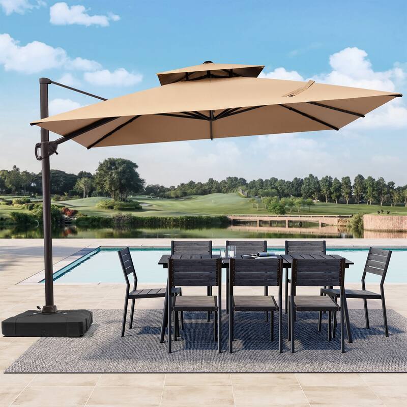 Outdoor Square 360 Degree Rotation Patio Cantilever Offset Umbrella with Base