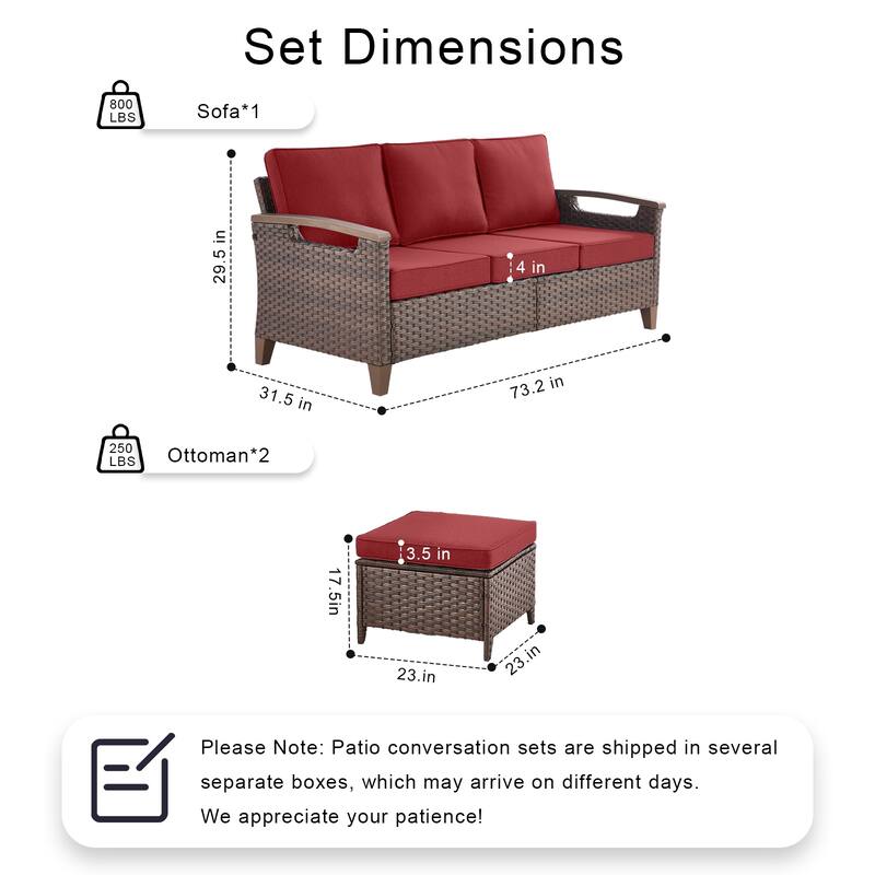 Pocassy Outdoor Brown Wicker Funitre with Cushion Set