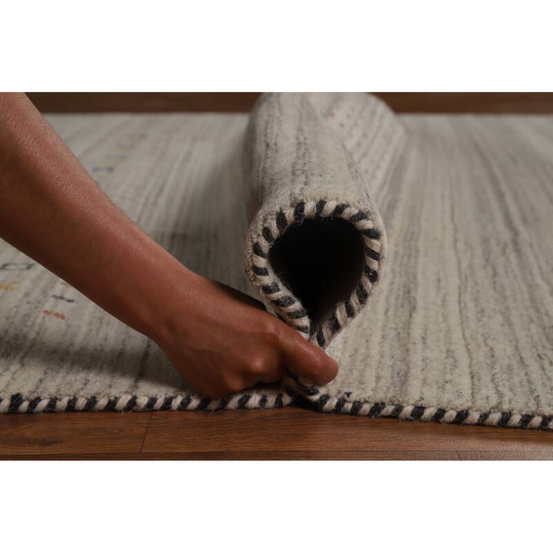 Hand Knotted Oriental 100% Wool Carpet Tribal Animal Pictorial Greys & Charcoal Gabbeh Area Rug - 8' 10'' X 6' 1''